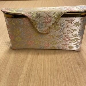 Vintage Metallic Brocade Clutch with mirror coin purse and comb
